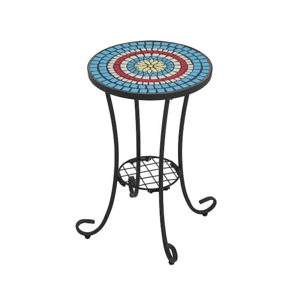 Round Side Table, Indoor Outdoor Small Side Table, Patio Accent Table Small Round Outdoor End Table for Patio Yard Porch