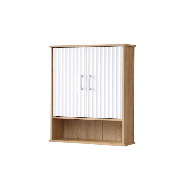 7.90 in. W x 23.60 in. D x 27.60 in. H Bathroom Storage Wall Cabinet with Double - Door, Bottom Shelf in White