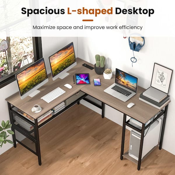 Costway 48 in. Reversible L-Shaped Grey Wash Computer Desk
