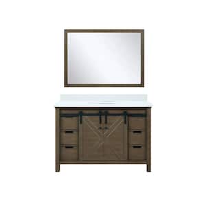 Marsyas 48 in W x 22 in D Rustic Brown Bath Vanity, White Quartz Countertop and 44 in Mirror