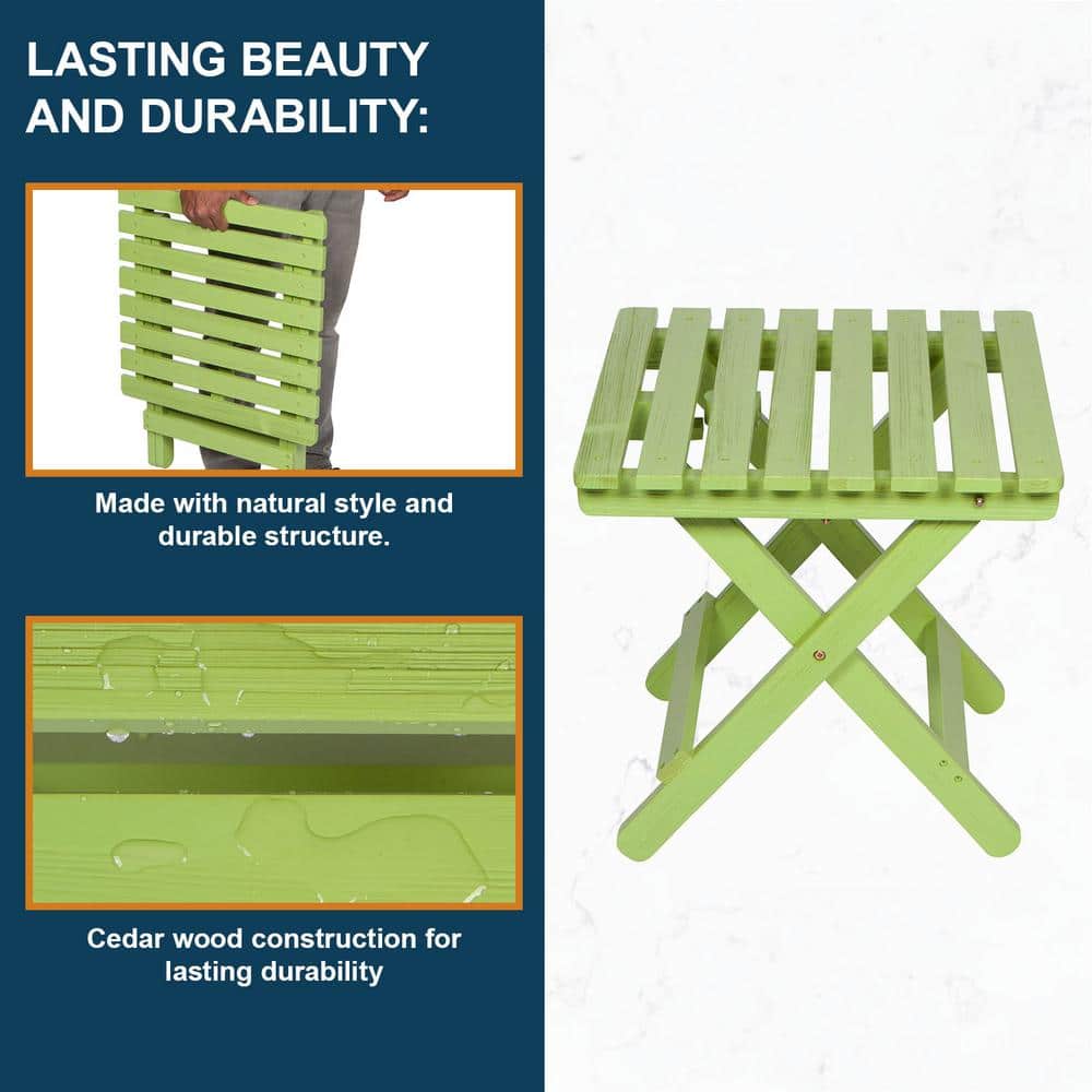 Lime Green Cedar Wood Folding Outdoor Side Table