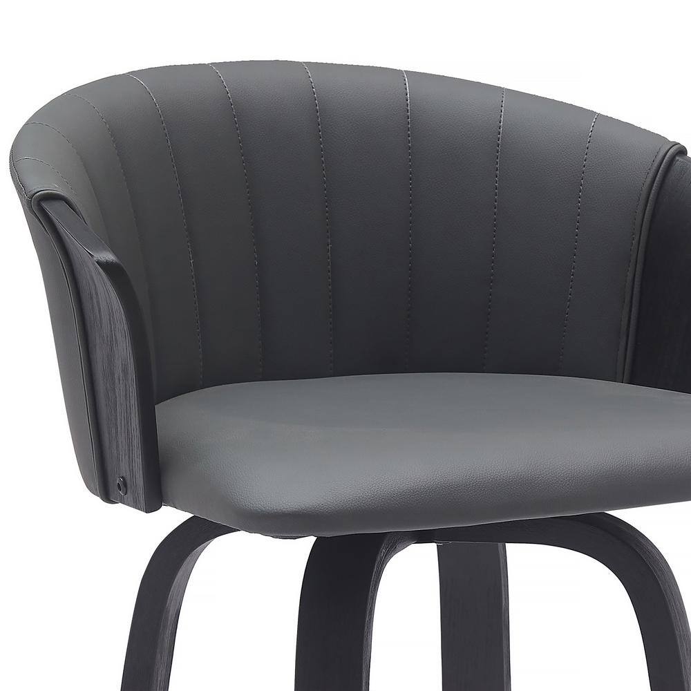 Diana 30" Gray Faux Leather Swivel Bar Stool with Black Wood Frame