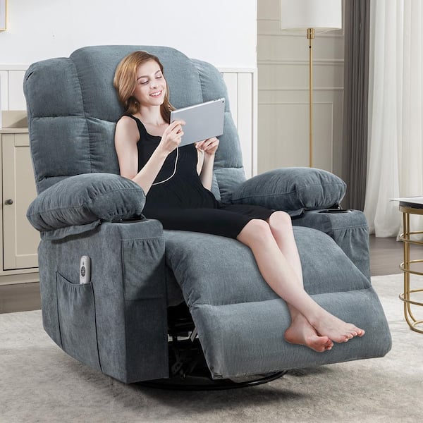 Boyel Living Blue Oversized Massage Rocker Recliner Chair Rocking Chairs for Adults with 2 Cup Holders and USB Charge BL VA50012 The Home Depot