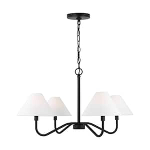 Eldon 4-Light Midnight Black Medium Chandelier with White Linen Fabric Shades and No Bulbs Included