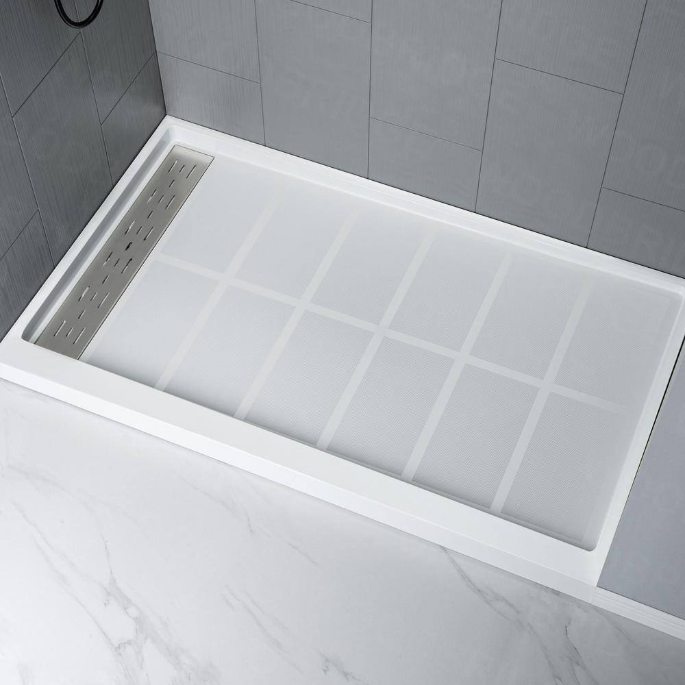 Matte Gray Solid Surface Alcove Shower Wall Panels, 96" H x 60" W