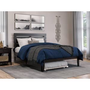 Oxford 55-3/8 in. W Espresso Dark Brown Full Size Solid Wood Frame with Twin Pull Out Trundle Bed Platform Bed