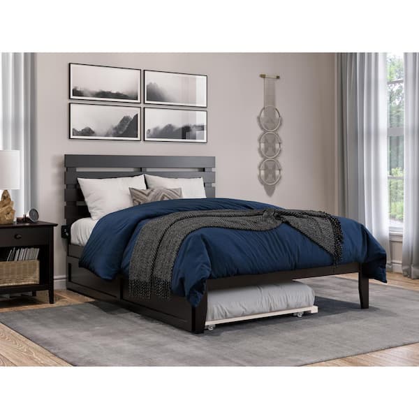 AFI Oxford 55-3/8 in. W Espresso Dark Brown Full Size Solid Wood Frame with Twin Pull Out Trundle Bed Platform Bed