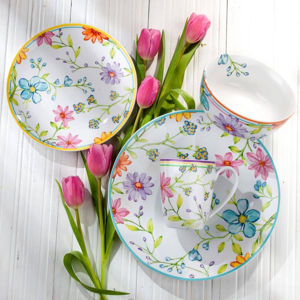Charlotte Pastel Floral Ceramic Dinnerware Set, Service for 4