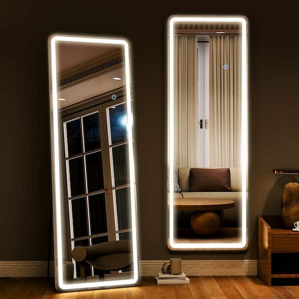 White 26 in. W x 68 in. H Modern Rectangular Rounded LED Full Length Mirror Floor Mirror