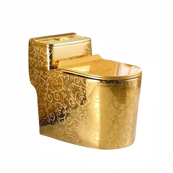 12 in. Rough In 1-Piece 1.45 Gal. GPF Elongated Close Coupled Toilet in Gold Seat Included