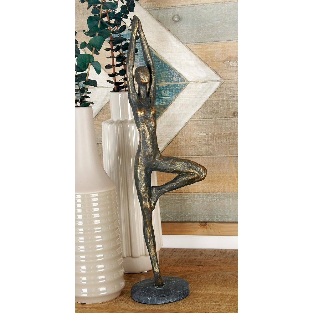 18" Brass Polystone Yoga Pose Tabletop Sculpture