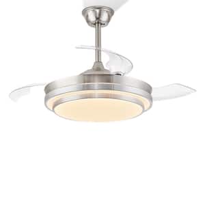 42 in. Indoor Brushed Nickel Downrod 3-Colors 6-Speeds LED Retractable Ceiling Fan with Light Kit and Remote Control