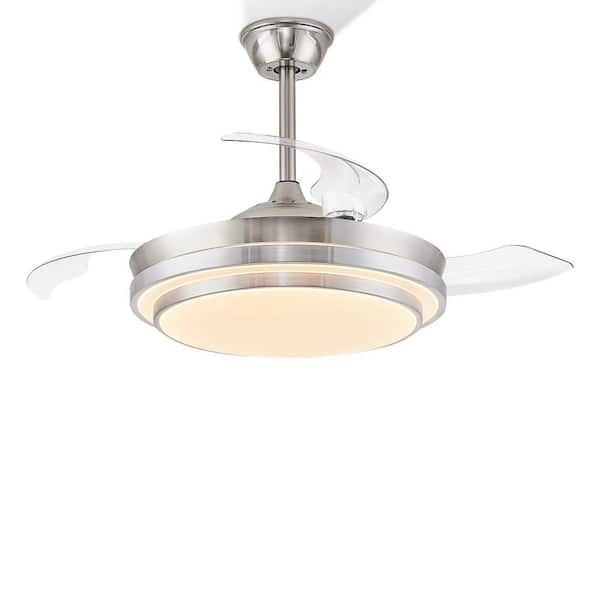 HINNIXY 42 in. Indoor Brushed Nickel Downrod 3-Colors 6-Speeds LED Retractable Ceiling Fan with Light Kit and Remote Control