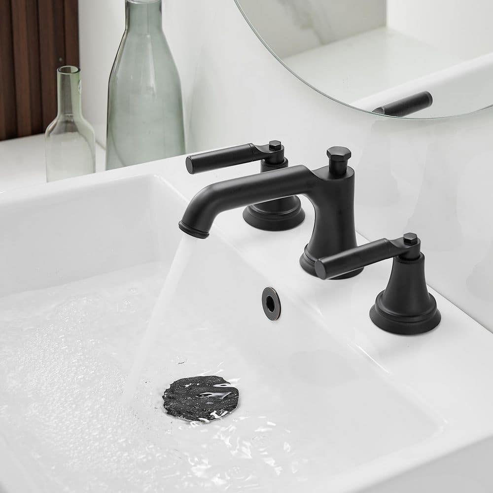 Matte Black Widespread 2-Handle Bathroom Faucet with Drain Assembly