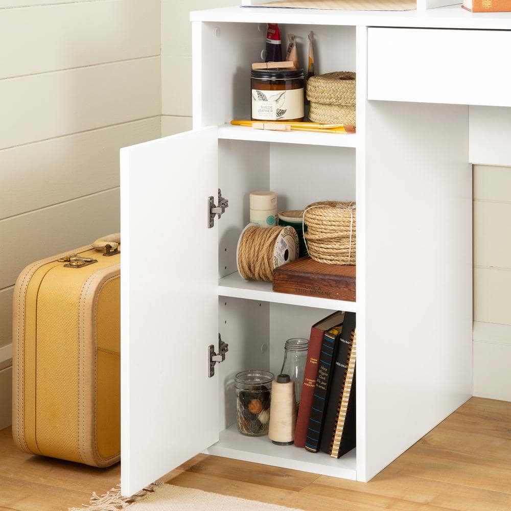 White Wood Craft Desk with Hutch and Filing Cabinet
