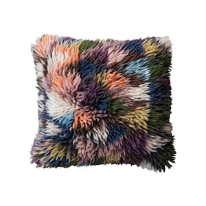Multi Colored Polyester 20 in. x 20 in. Woven New Zealand Wool Shag Throw Pillow with Cotton Back