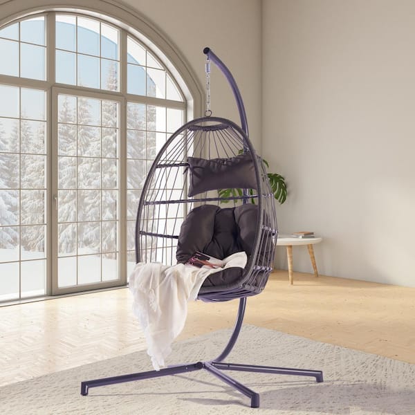 Coco Chair Hanging Egg Chair with Stand & Leg Rest | Gray Egg Chair Outdoor  with Included Pillow | Swinging Chair for Outdoor and Indoor| Foldable Egg