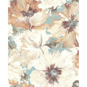 Cecita Bisque, Ivory, and Metallic Sky Blue Watercolor Floral Paper Strippable Roll (Covers 56.05 sq. ft.)