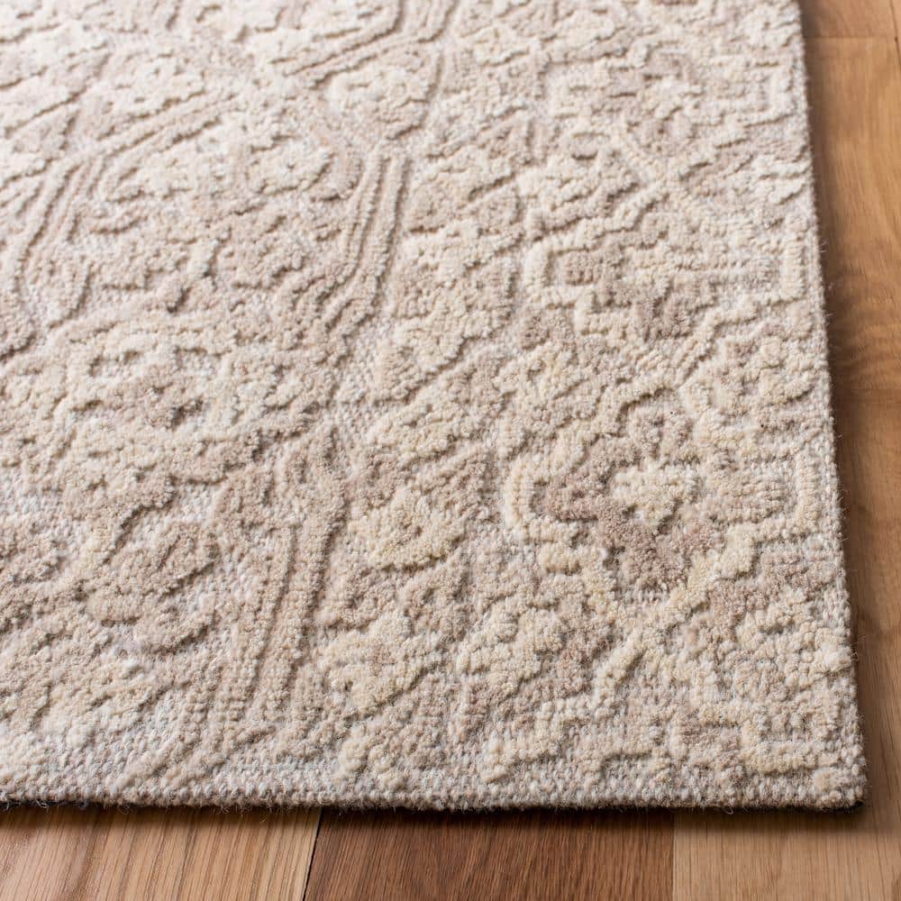 Beige and Light Brown Handmade Wool Abstract Runner Rug