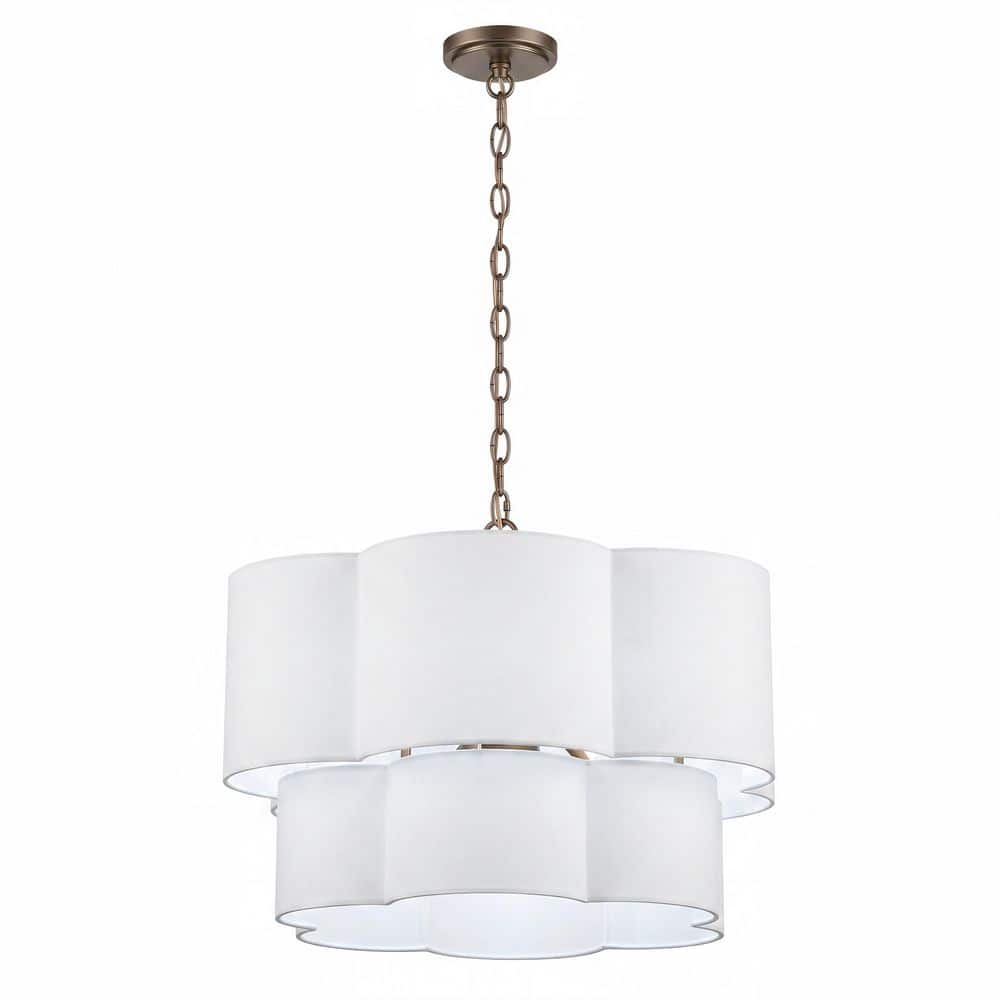 6-Light Yellow Fabric Drum Chandelier, 2-Tier Scalloped Pendant Lighting Fixture for Dining Room Kitchen Island Foyer price history on PriceWatchPro