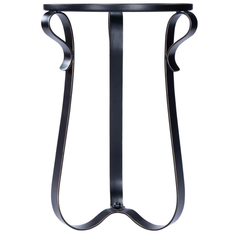 Round Black Metal and Glass End Table
