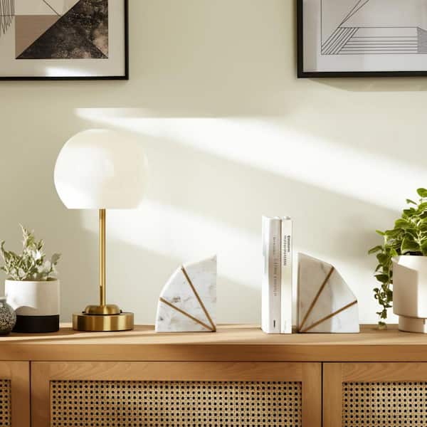 Liv & Skye White Marble with Gold Inlays Bookends (Set of 2)