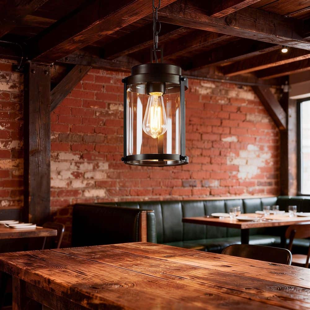 12 in. 1-Ligh Sandy Black Cylinder Outdoor Pendant Hanging Light with Glass Shade price history on PriceWatchPro