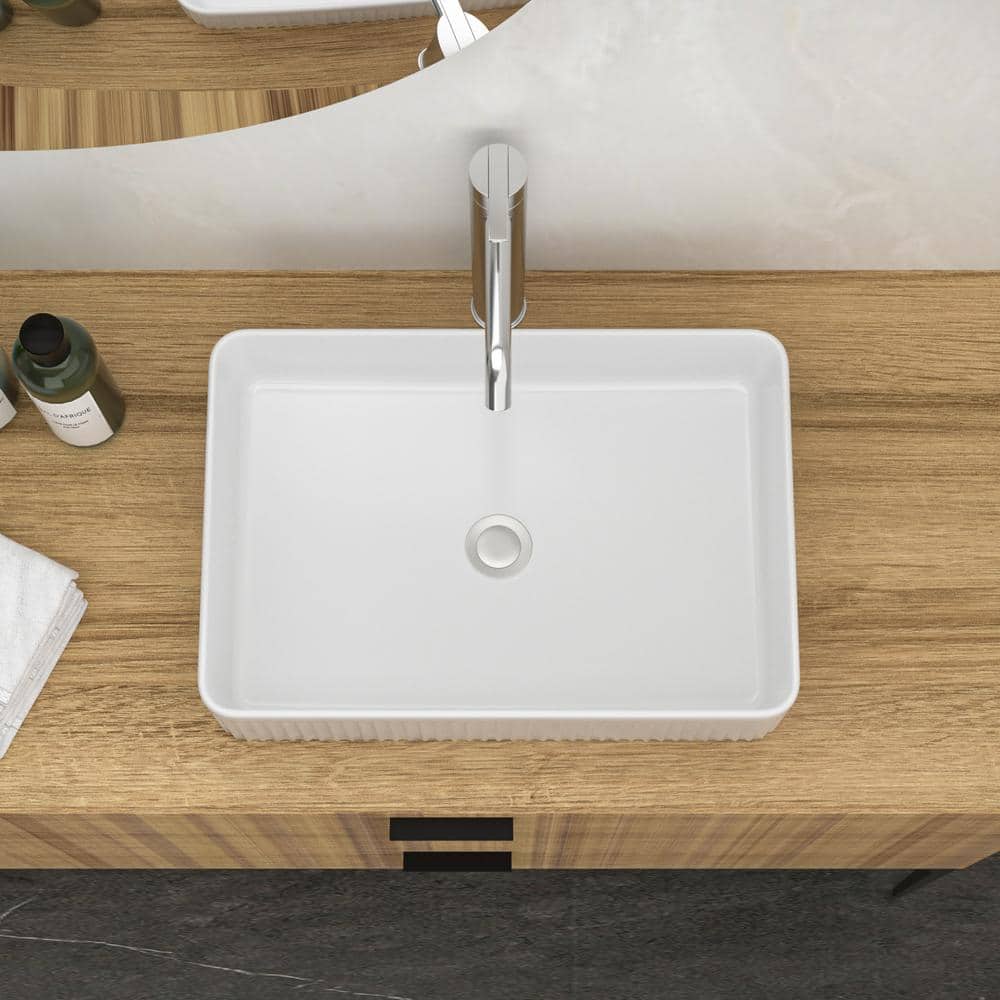 19.63" x 13.69" White Ceramic Rectangular Vessel Sink