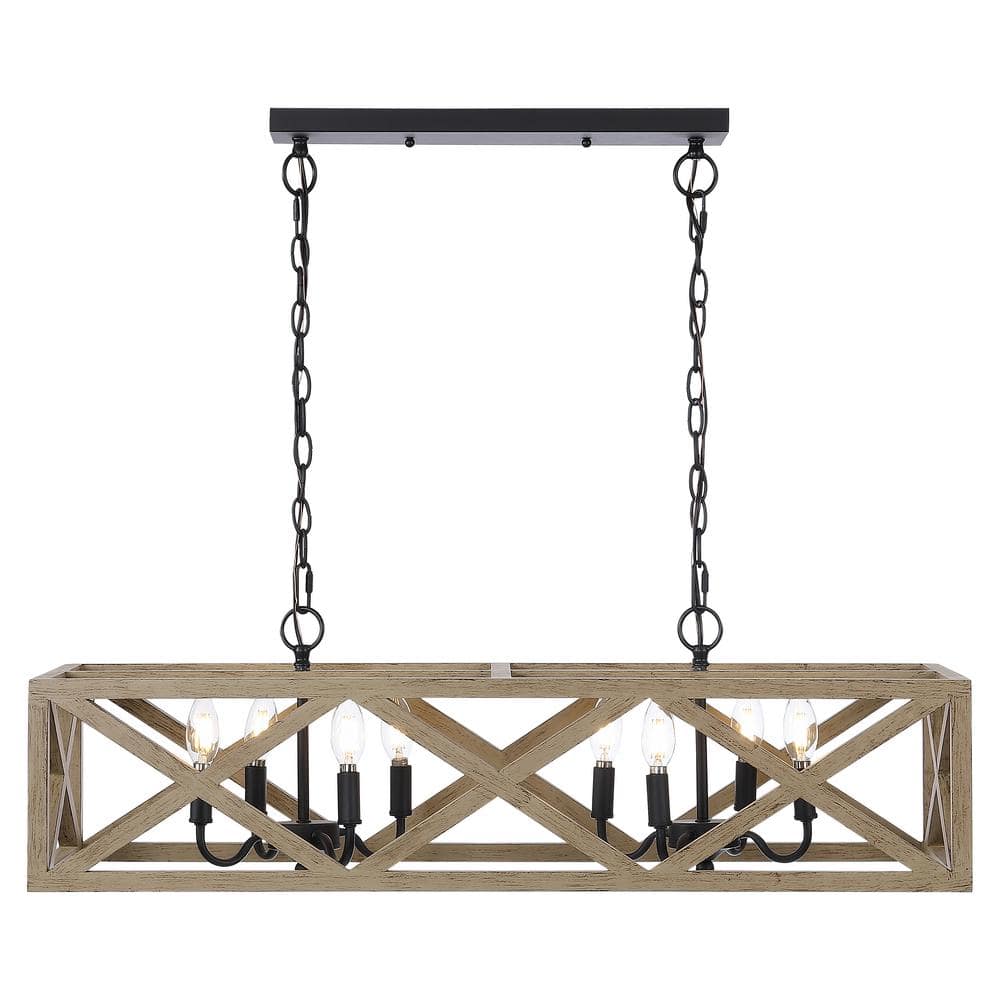 Modern Black 36" LED Farmhouse Pendant with Wood Accents
