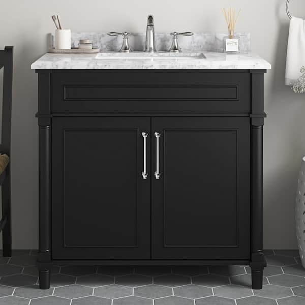 Aberdeen 36 in. Single Sink Black Bath Vanity with Carrara Marble Top (Assembled)