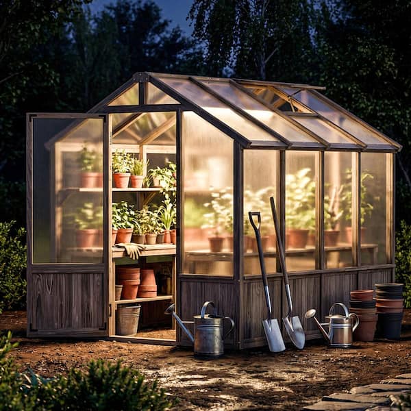 Secretree 6 ft. W X 8 ft. D Premium Cedar Wood Greenhouse with 100