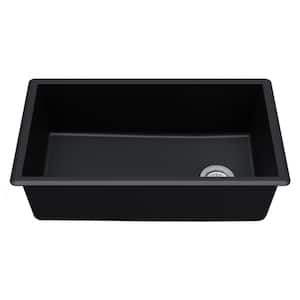 Undermount Quartz Composite 32 in. Single Bowl Kitchen Sink in Black