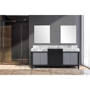 Zilara 80 in x 22 in D Black and Grey Double Bath Vanity, Castle Grey Marble Top and 30 in Mirrors