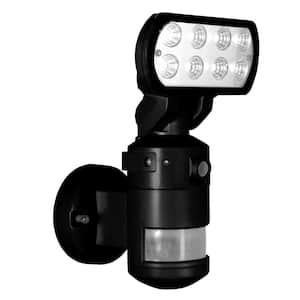 220-Degree Outdoor Black Motorized Motion-Tracking LED Security Light with Built-in Security Camera