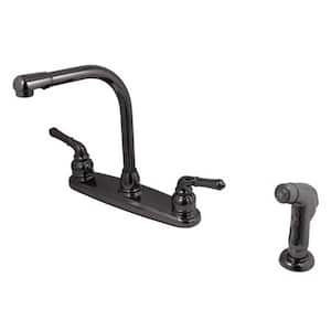 2-Handle Standard Kitchen Faucet with Side Sprayer in Black Stainless Steel