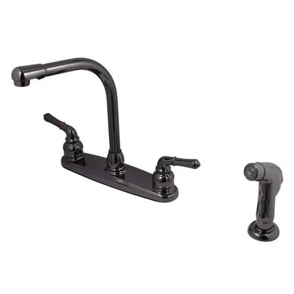 Kingston Brass 2-Handle Standard Kitchen Faucet with Side Sprayer in Black Stainless Steel