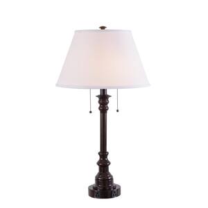 29.5 in. Wooded Arch Farmhouse Table Lamp with White Fabric Shade LHT ...