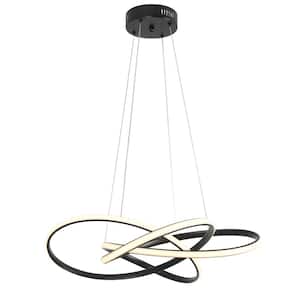 1-Light 23.6 in. Dimmable Integrated LED Black Swirl Chandelier for Dining Room Entrance