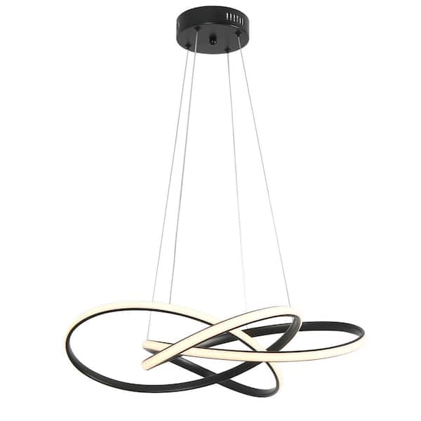 UMEILUCE 1-Light 23.6 in. Dimmable Integrated LED Black Swirl Chandelier for Dining Room Entrance