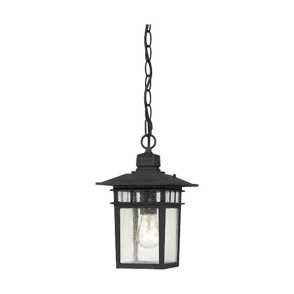SATCO Cove Neck 12 in. 1-Light Textured Black Dimmable Outdoor Pendant Light with Clear Seed Glass and No Bulbs Included