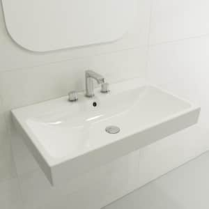 Scala Arch 32 in. 3-Hole White Fireclay Rectangular Wall-Mounted Bathroom Sink