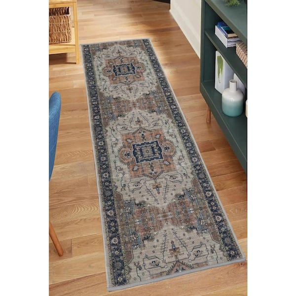 RugStylesOnline Custom Image Series Oriental Serapi Medallion Cream-Multicolor 26 in. W x 24 in. L Stair Runner 4.33 sq. ft.