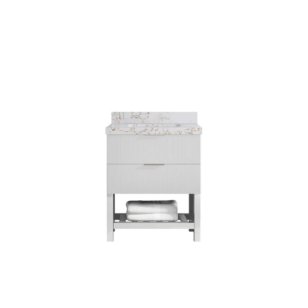 Catalina 30 in. W x 22 in. D x 36 in. H Single Sink Bath Vanity in White with 2 in. Viola Gold qt. Top price history on PriceWatchPro