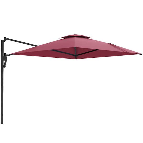 10 ft. Metal Cantilever Large Wall Mounted Patio Umbrella in Red