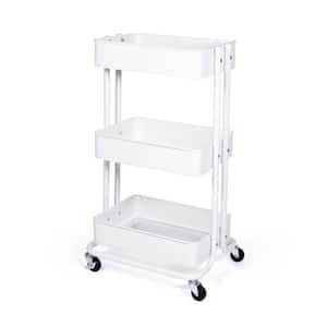 Essentials 3-Tier Metal Rolling Utility Cart with Wheels in White