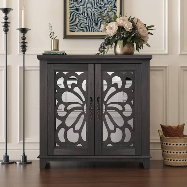 Scott Dark Brown MDF 34.37 in. W Buffet Storage Sideboard with Doors, Adjustable Shelves, Handles