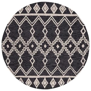 Abstract Black/Ivory 6 ft. x 6 ft. Chevron Tribal Round Area Rug