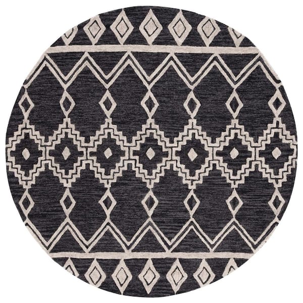 Abstract Black/Ivory 6 ft. x 6 ft. Chevron Tribal Round Area Rug
