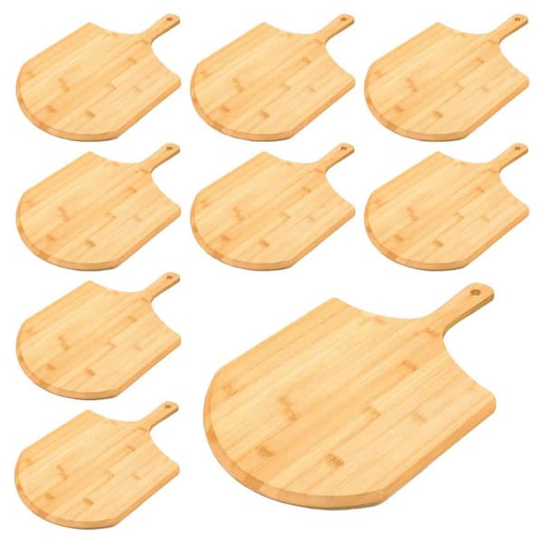 9-Pack Bamboo Wood Pizza Peel Cutting Board Paddle with Handle Natural Finish for Baking Oven Kitchen Accessory