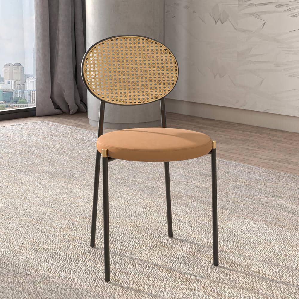 Black Velvet and Rattan High Back Side Chair Set